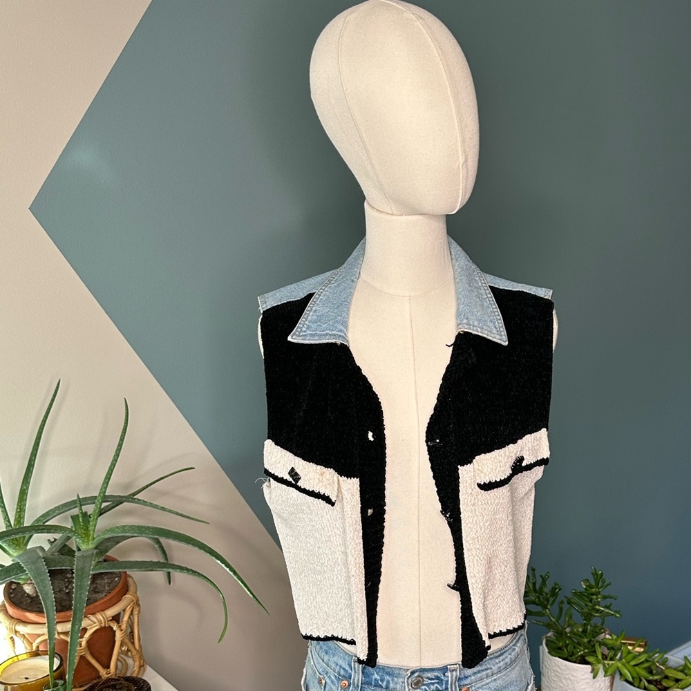 Vintage 90s Romeo Romeo Bouclé & Denim Vest – Western Y2K Aesthetic Size M - Picture 3 of 14